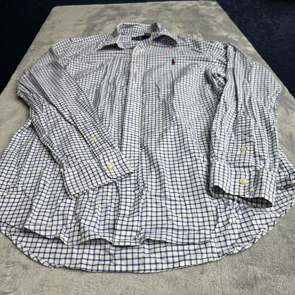 Ralph Lauren Mens Long Sleeve Button Down Shirt Blue White Check SZ M